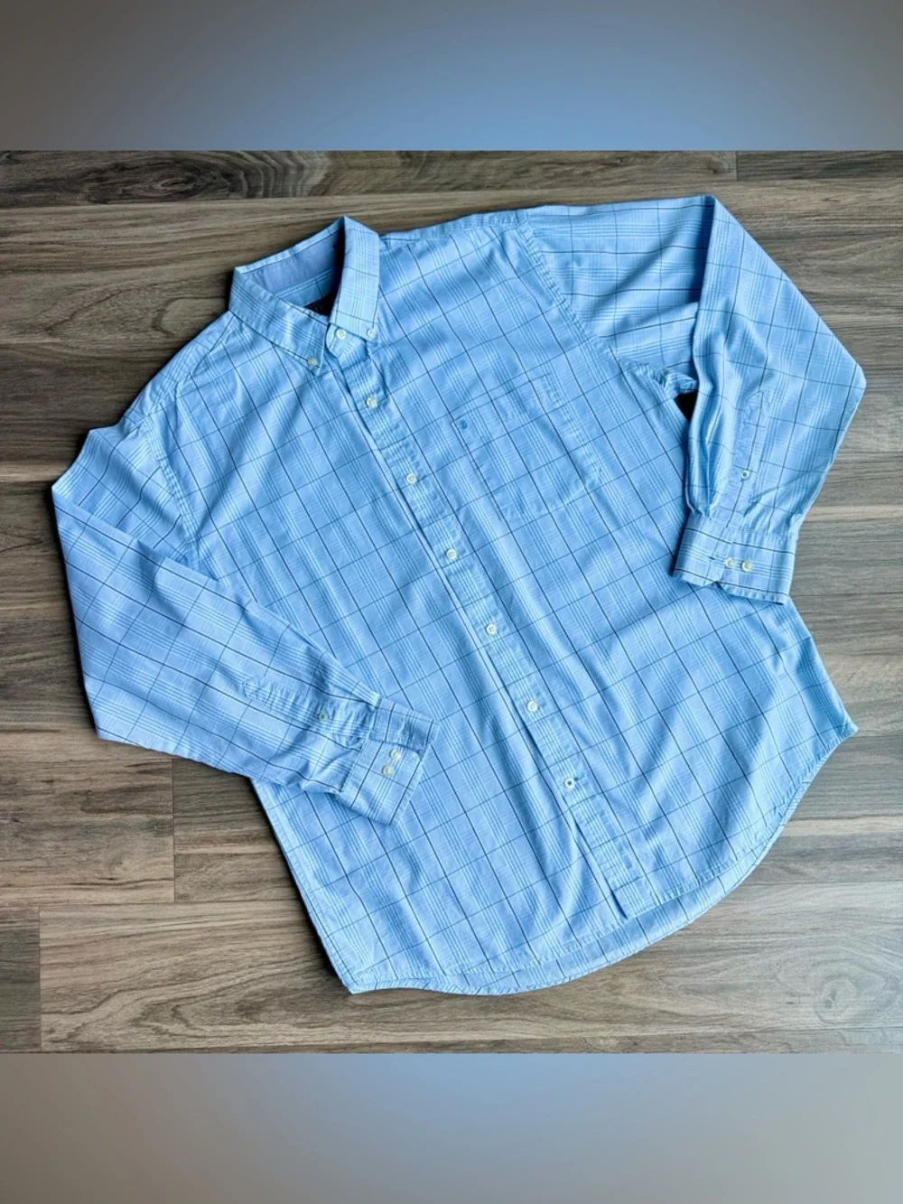 IZOD Premium Essentials Blue Plaid Button‎ Down Long Sleeves Classic Fit Shirt